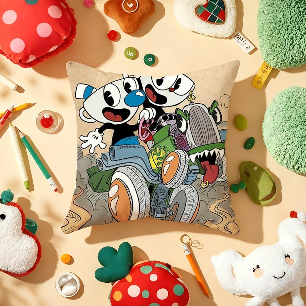 Classic Game CCuphead Cute Cushion Cover Plush Fabric Soft DoubleSided Printed Sofa Warm Winter Home Gift Pillow Cover