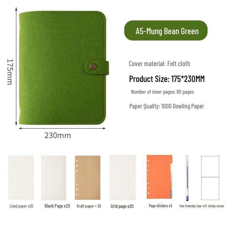 Available: A5/A6 Felt Loose-Leaf Notebook - Retro Original Planner with Buckle, Simple Stylish Stationery.