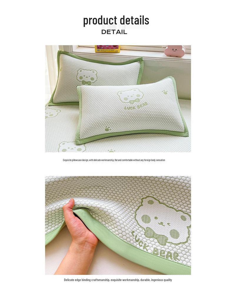 Summer Nude Ice Silk Cooling Mat Set: 3-Piece, Soft, Machine-Washable, A-Class Fitted Sheet