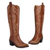 IPPEUM Cowboy Boots For Women Embroider Chunky Heel Red Leather Cowgirl Shoes Knee High Western Botas Cowboy Femininas