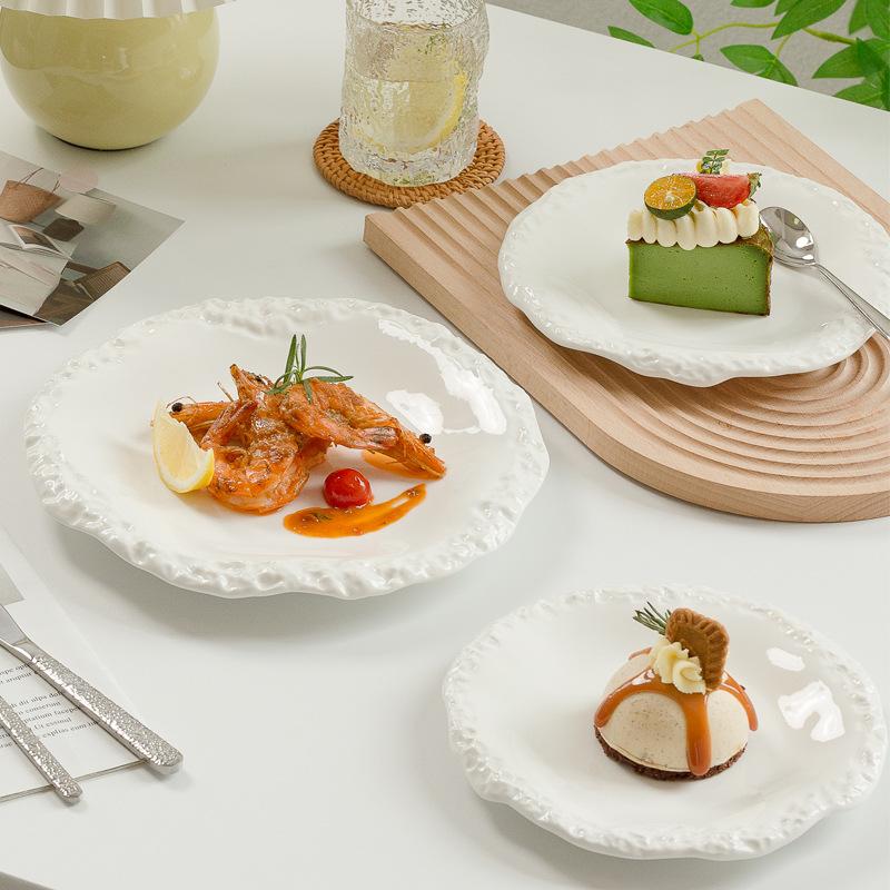 High-Value Stone Pattern Western Plate Nordic Style Ceramic Plate Home Cake Dim Sum Plate Restaurant Dish Plate New Style