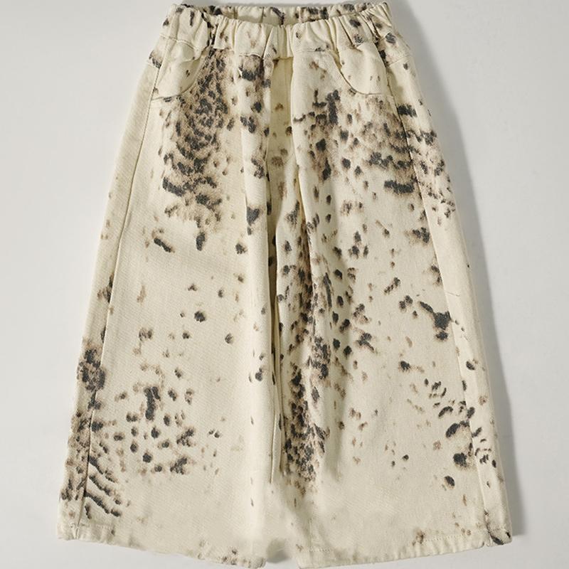 Korean Boys Jeans Spring Autumn Kids Leopard Print Casual Wide Leg Pants Children Versatile Trousers