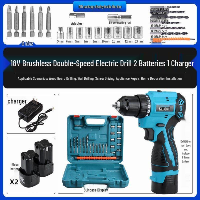 Cordless Double Speed Electric Drill with Rechargeable Lithium Battery and Impact Function