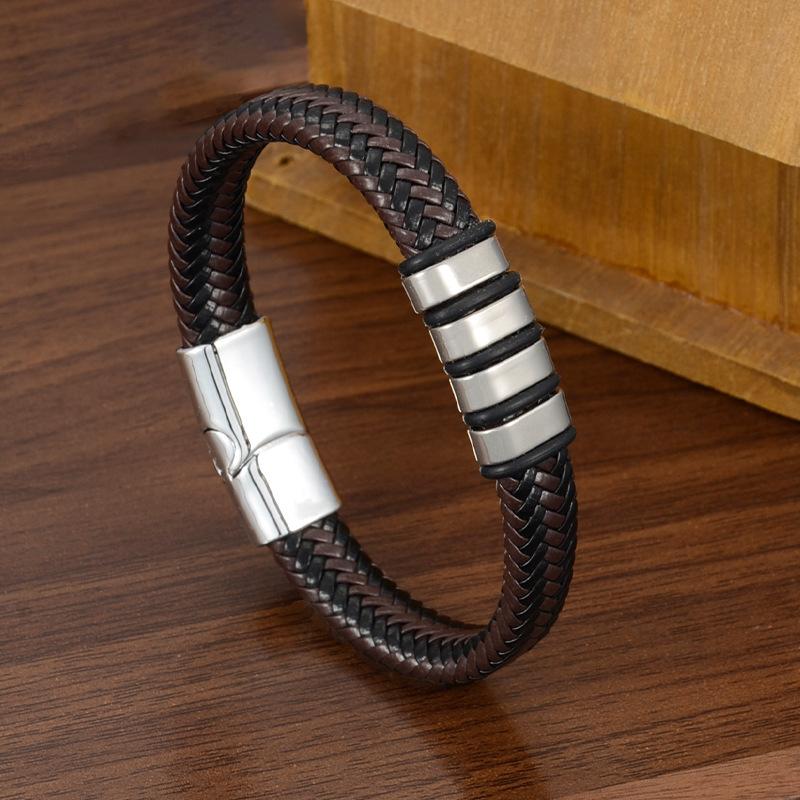 Anti-static Wristband - Men's Stainless Steel Leather Retro Style Magnetic Woven Anti-static Wristband
