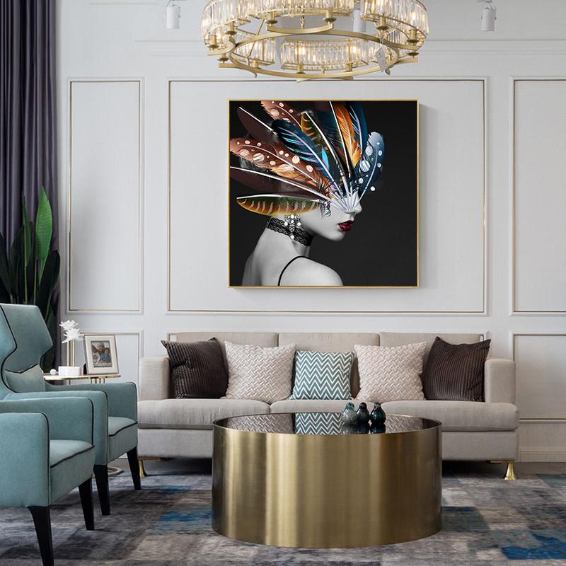 Portrait Art Canvas Paintings On The Wall Posters And Prints Girl with Feather Canvas Prints Home Wall Decorative Pictures