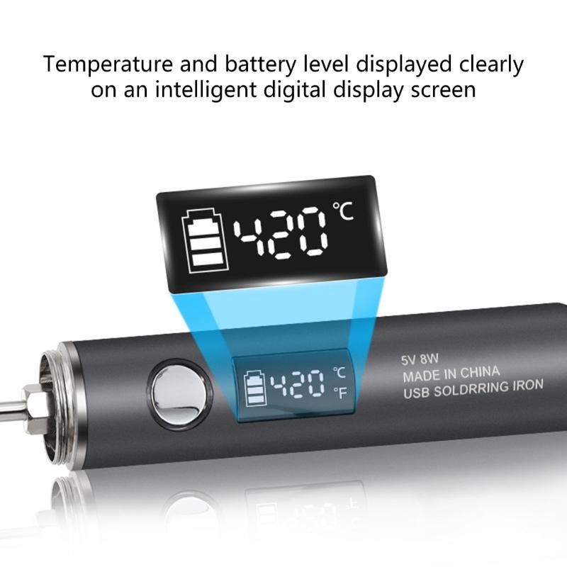 Adjustable Temperature Electric Soldering Iron USB Type C Charging Port Portable DIY Electronics Tool Replaceable Tip