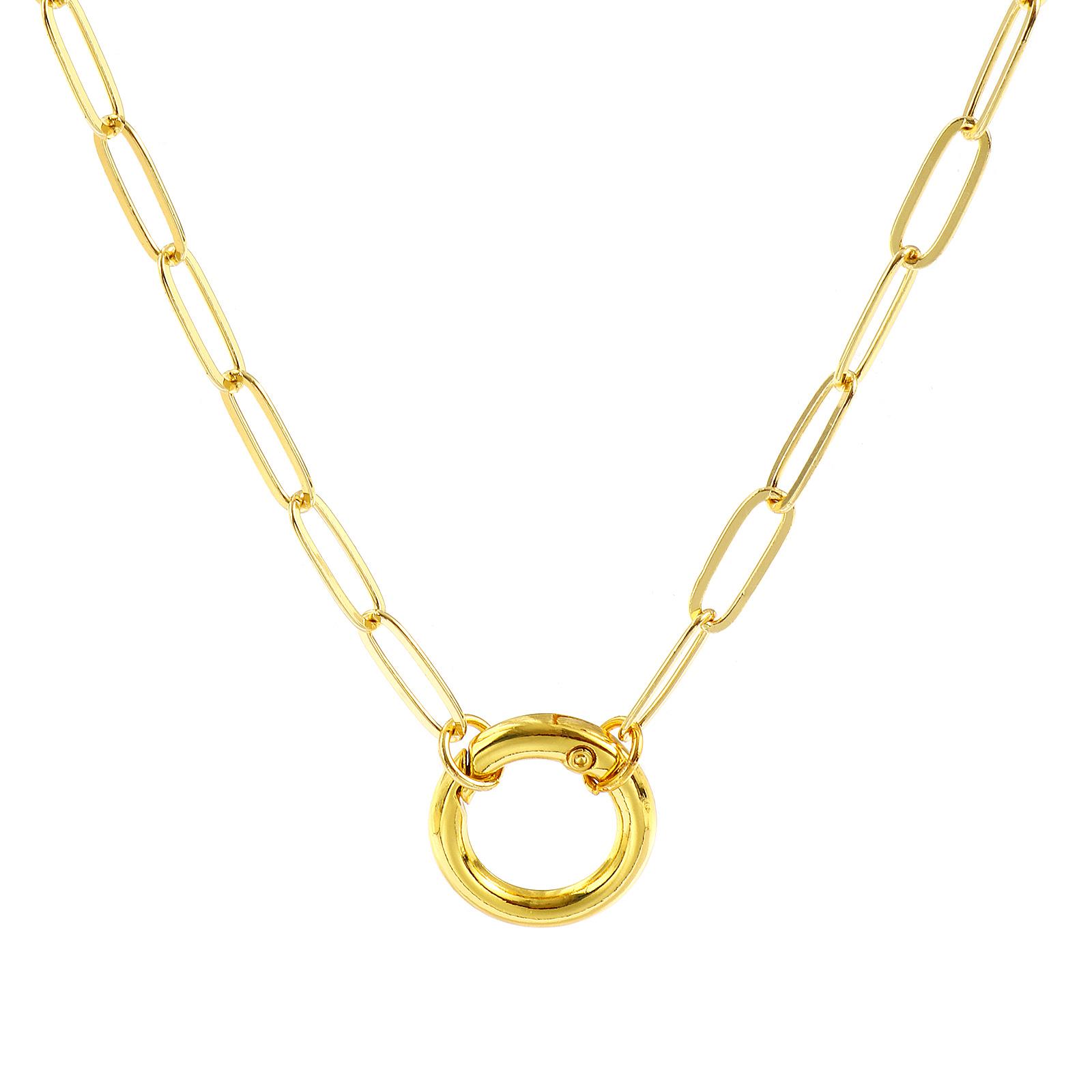 

1 Piece Brass Simple Paperclip Link Chain Heart Round Charm Holder Necklace 18K Gold Plated For Women Men Fashion Party Gifts