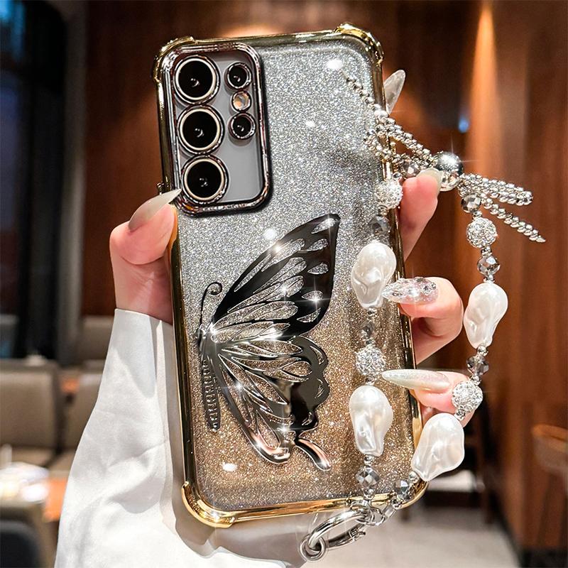 

Противоударный чехол-браслет с гальваническим покрытием «Лазерная бабочка» для Samsung Galaxy A17 A07 A16 A26 A36 A56 A06 A15 A25 A35 A55 A14 A24 A34 A54 A07 золотой