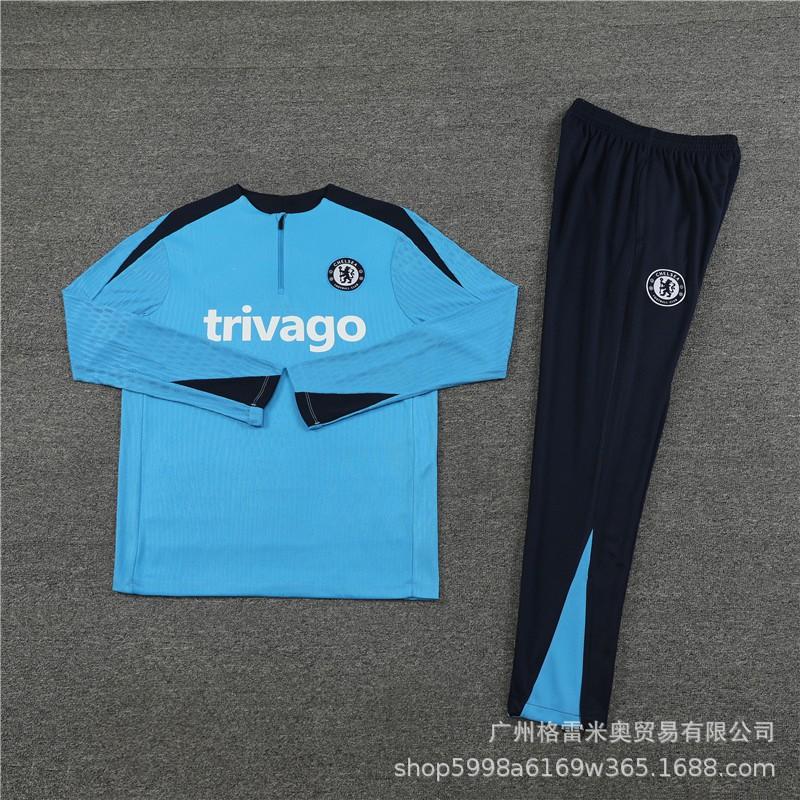 Chelsea Training Jersey Long Sleeve Half-Zip Soccer Shirt Adults Kids Camo Print Breathable Modal Fabric