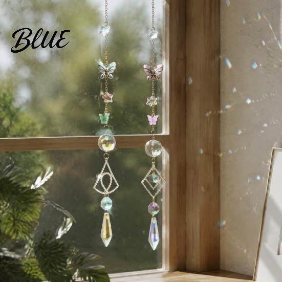Indoor Outdoor Hanging Decoration Butterfly Crystal Suncatcher Wind Chime Rainbow Maker Prism Ornament Elegant Room Decor Pendant for Home Balcony,