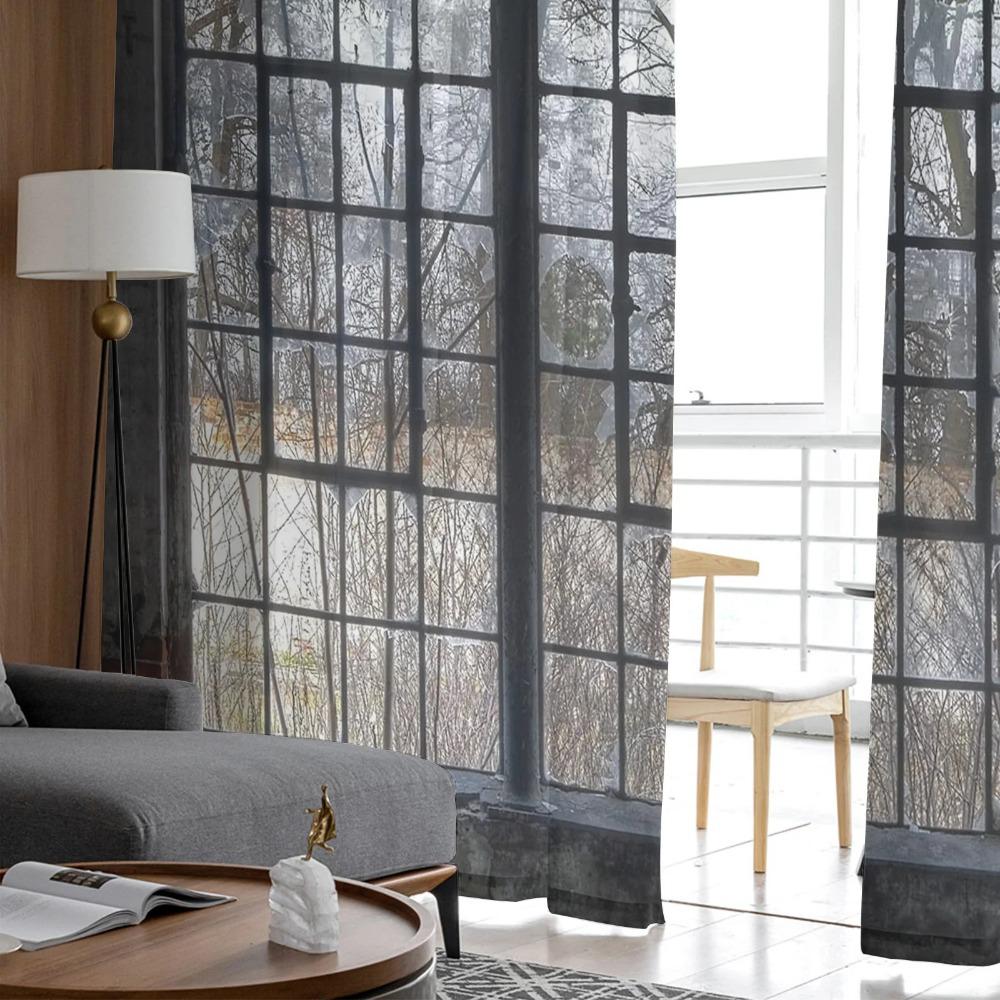 Vista Finestra Boschi Foresta Alberi Tende Voile Trasparenti Per Camera da Letto Soggiorno Cucina Decorazione Lussuose Tende in Chiffon Tulle Organza