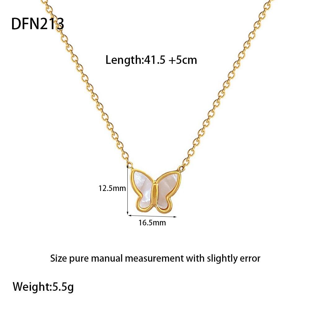 European and American French Light Luxury Plated 18k Gold Stainless Steel Fritillary Bow Pendant Necklace Women's Bead Chain Jewelry