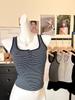 Korean Style Women's Square Neck Vest with Built-in Bra, Retro Stripe Camisole, Slim Fit Spicy Girl Top