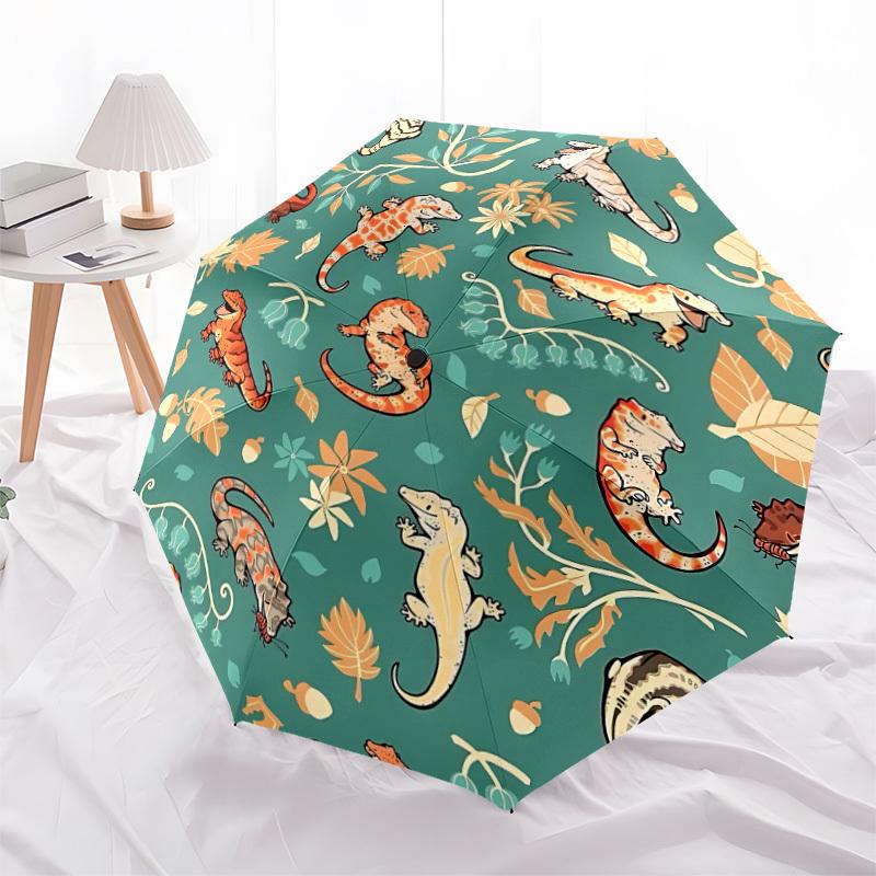 1pc Lizards Nature Fashionable Automatic Opening/Closing Folding Umbrella with 8 Bones, Windproof Portable, Daily Use072