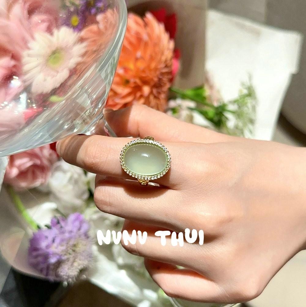 Jewelry, Peach Flower Sea Crystal Sunflower Gemstone Ring, 18K Gold Plated, Foam Jade Pigeon Egg Zircon Ring