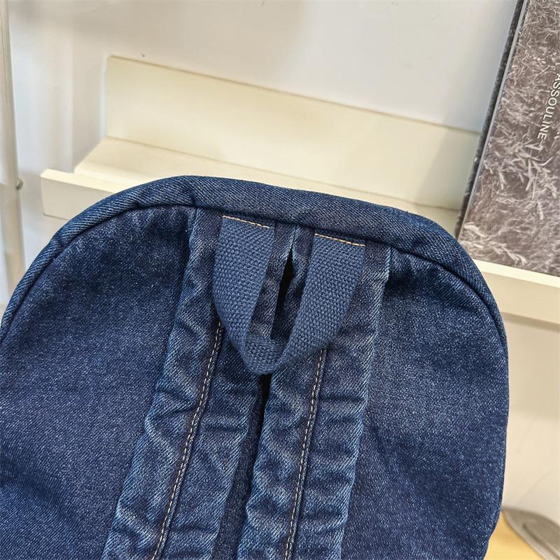 Denim Backpack Student Schoolbag Solid Color Backpack