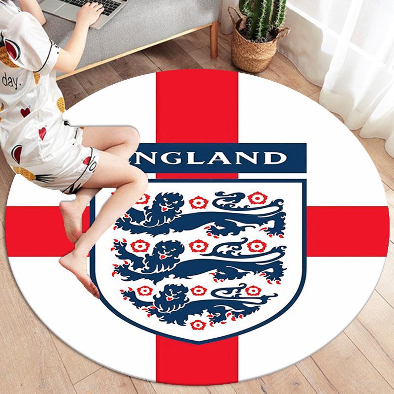 England National Football Team Round Area Rug,Carpet Rug for Living Room Bedroom Sofa Playroom Decor,Non-slip Floor Mat