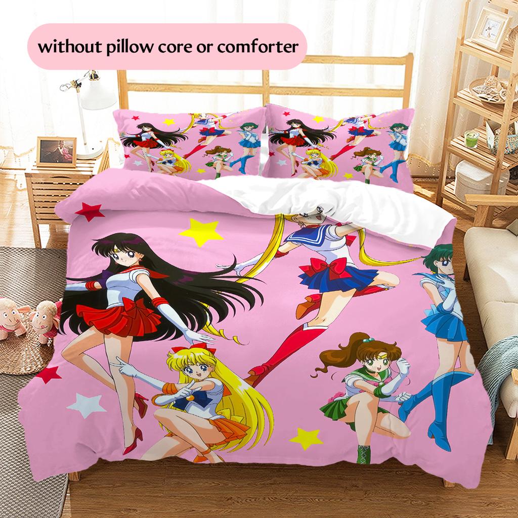 Sailor Moon Pink Dreamy Duvet Cover & Pillowcases, Sailor Moon Fan Bedroom Bedding, Perfect Gift.chl