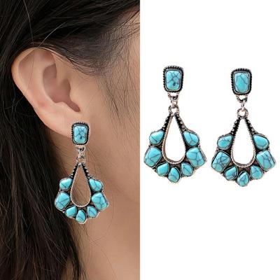 1 Pair Women Earrings Hollow Waterdrop Shape Faux Turquoise Anti-allergy Lightweight Ear Decoration Jewelry Prom Cocktail Party Hanging Earrings