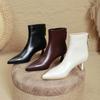 Women's Kitten Heel Bootie Fall Winter  6cm Pointed Toe Ankle Boots Leather Dress Jeans Booties With Zipper Heels Boots