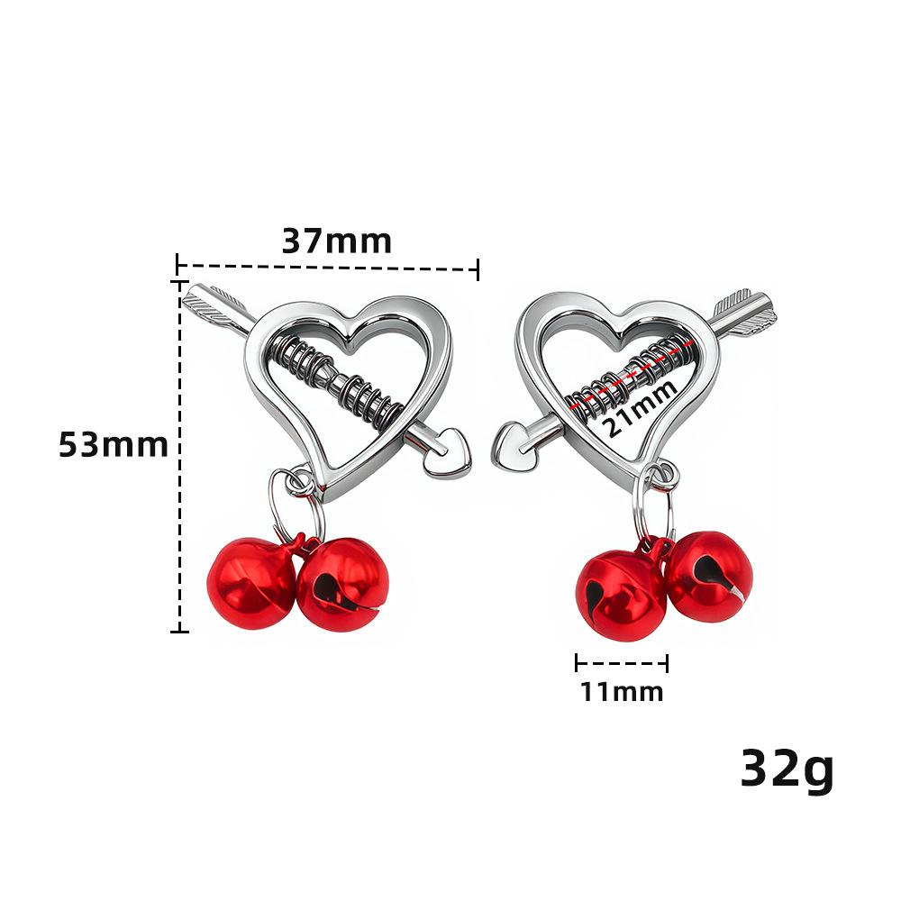 Custom Aluminum Alloy Heart Charm Nipple Clamps with Bell Adult Gift Accessories Bell Romantic Couple