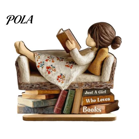Reading on Sofa Wood Sign Woman Book Wooden Plaque, Just A Girl/Boys Who Loves Statue for Personalized Lover Ornament Shelf Desk, Literary Wall