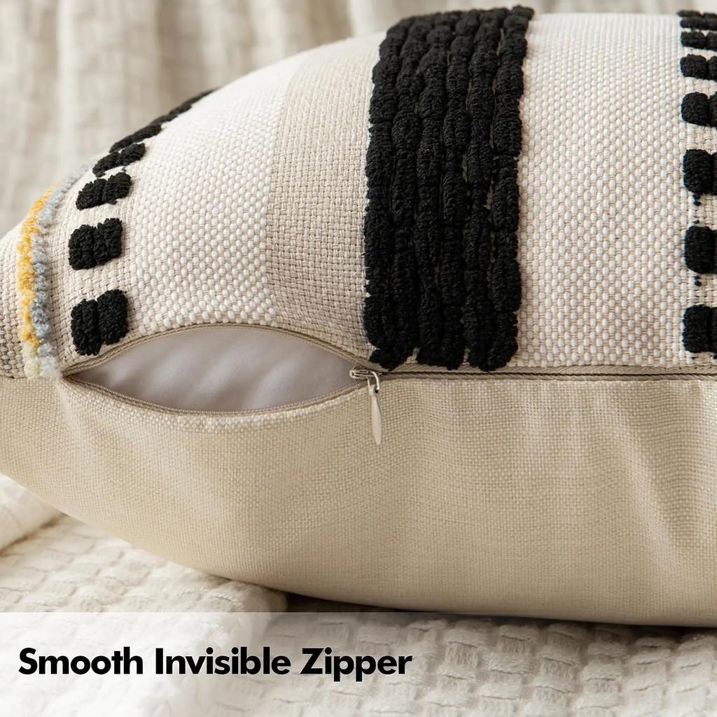 Black Boho Throw Pillow Covers 18x18 Inch Cushion Cases Multicolor Striped Chenille Pillow Covers Accent Pillowcase for Sofa