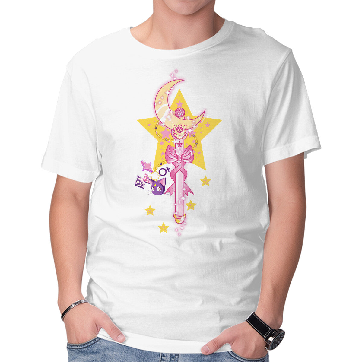 Unisex Crew Neck T-Shirt Moon Star Graphic Short Sleeve Casual Tee S