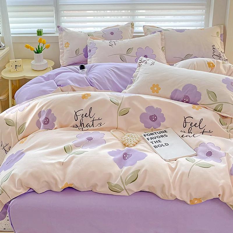 100% Cotton Bedding Set, Four Piece Sheet Set Comfort Set Girly Fresh Style Couple Bed Comforter Set