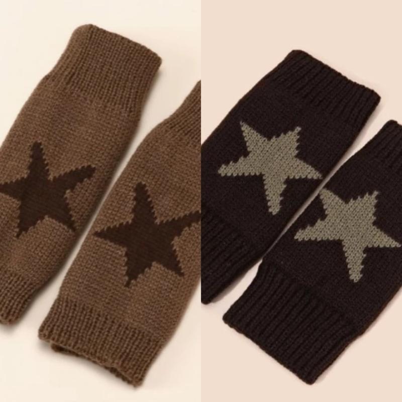 

1/2 пары Y2K Вязаные Митенки со Звездой Осень Зима Теплые Женские Варежки Пятиконечная Звезда Митенки Модные Мягкие One Size
