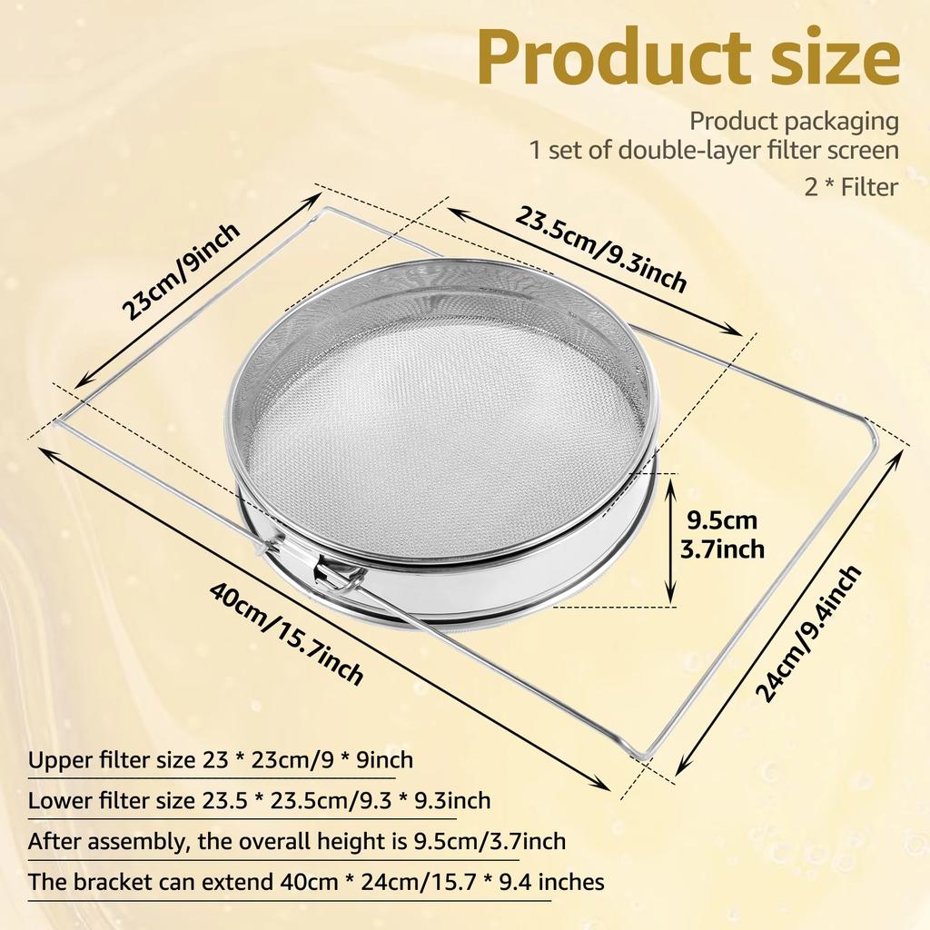 Double Sieve Honey Strainer Stainless Steel Honey Extractor Mesh Sieve Beekeeping Bee Tools Net Impurity Filter Garden Supplies
