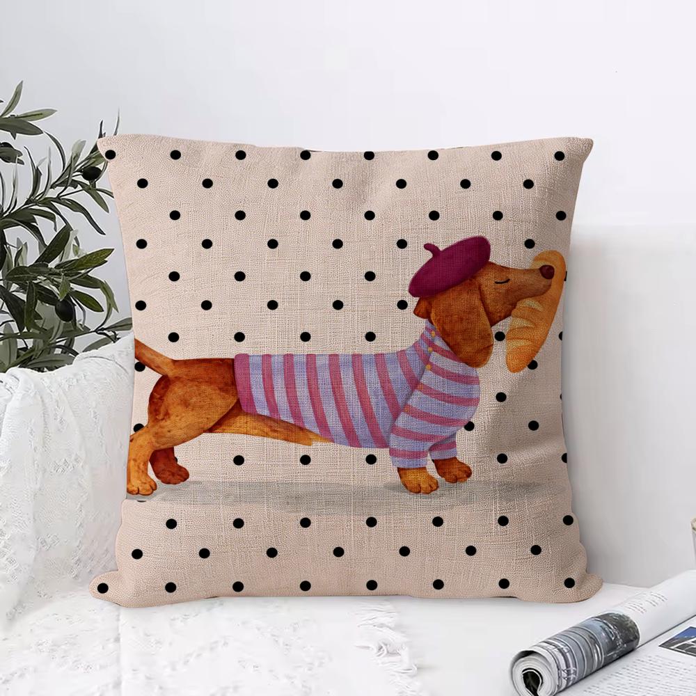 Artistic Dachshund Cushion Cover Eco Linen Pillow Case  DoubleSided Print Breathable  Durable Hidden Zipper Home Decor Gift