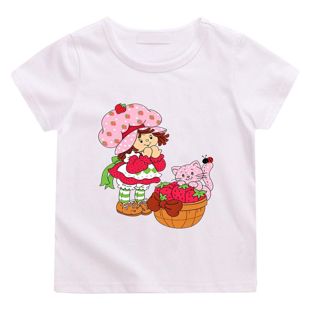 Camiseta Infantil 100% Algodón Tarta de Fresa Estampado Retro Camisetas Lindas Manga Corta Casual Cuello Redondo Camiseta Anime para Niños Camiseta Gráfica Tops de Verano