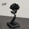Small Rose Sculpture 3D Printed Black Statue Ornament Gothic Dark Style Figurine Spiral Decoration Artistic Flame Base Flower Decor Exquisite
