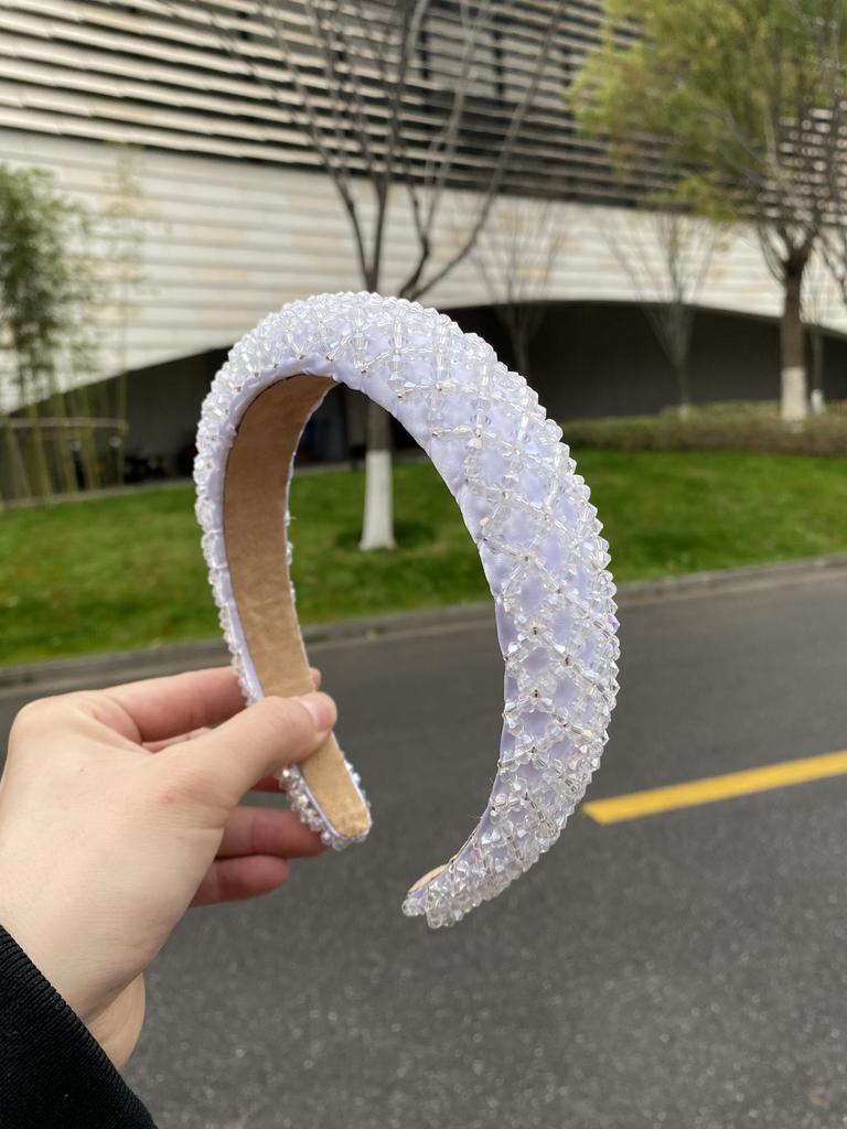 New Sponge Headband, Simple and Elegant Wide-Brimmed Headband, Fashionable Hand-Sewn Headband, Rhinestone Hair Accessory