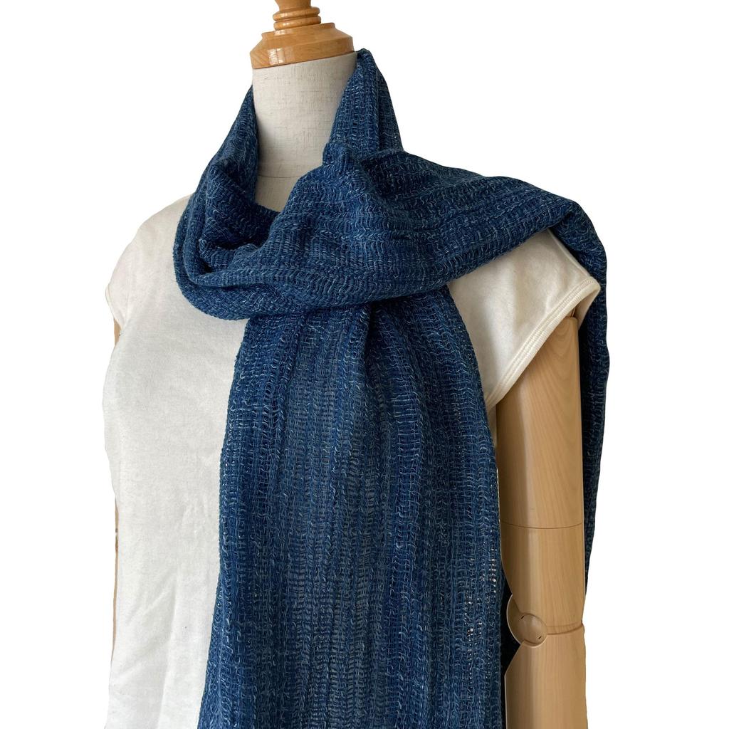 Cara Indigo Handwoven Solid 42cm Wide Stole, Dyed, Cotton, 100% Cotton, Color,