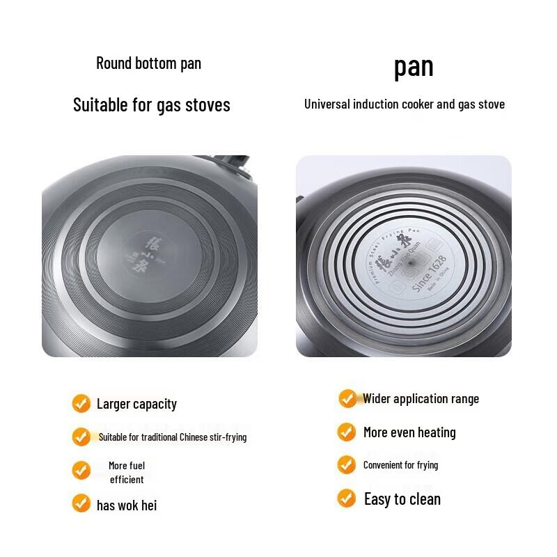 Zhang Xiao Quan 30cm Flat-Bottom Fine Iron Wok with Lid