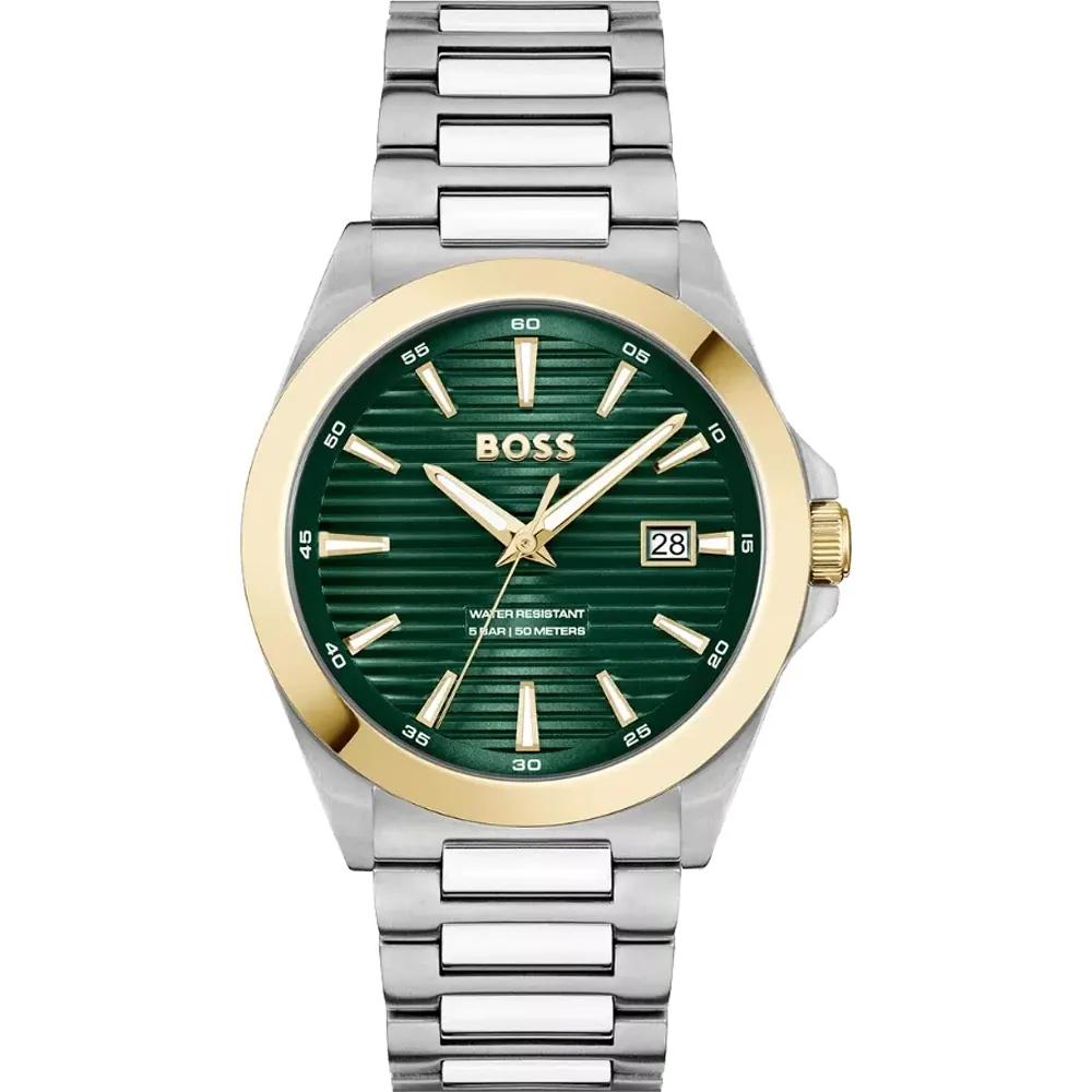 BOSS Strike Green Dial Stainless Steel Silver Men s Quartz Watch 1514173 зелёный
