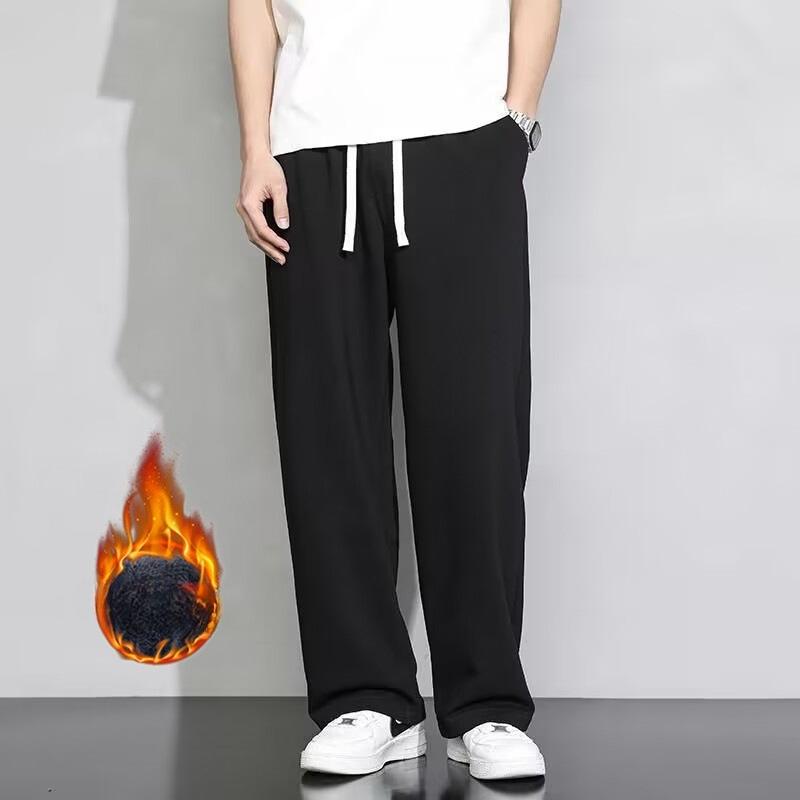 

Men s Japanese Retro Versatile Straight Leg Warm Sweatpants Autumn Winter Thickened Fleece Lined Casual Pants for Teenagers M