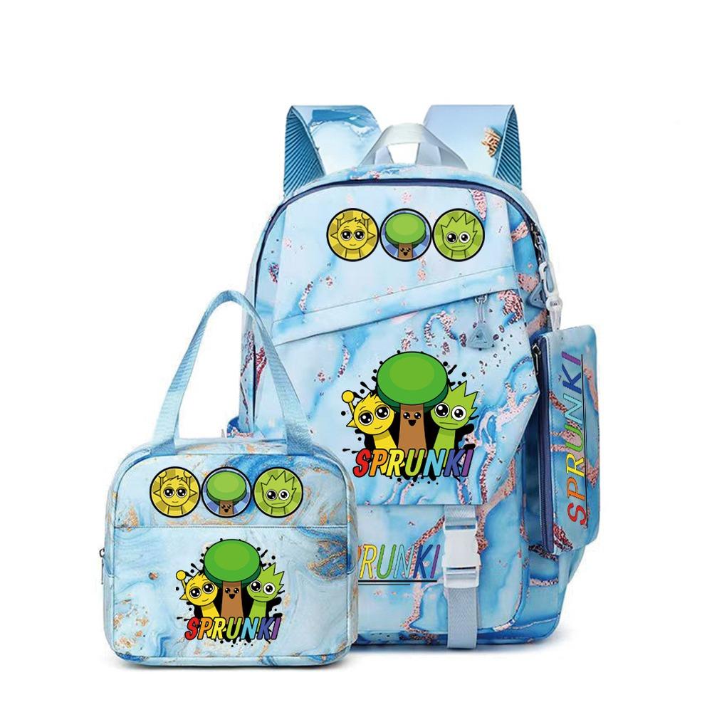 Rhythm Box Sprunki Cartoon Backpack Campus Male and Female Versatile Student Large Capacity School Bag Three-piece Set L