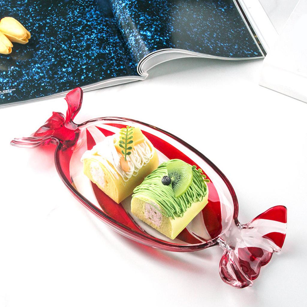 Multipurpose Large Glass Serving Tray Colorful Candy Shape Platter for Fruits Nut Cookie Snacks Christmas Decoration