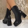 Fashion Block Heel Booties Women's 2025 Spring and Autumn New Retro Skinny Square Toe High Heel Skinny Boots
