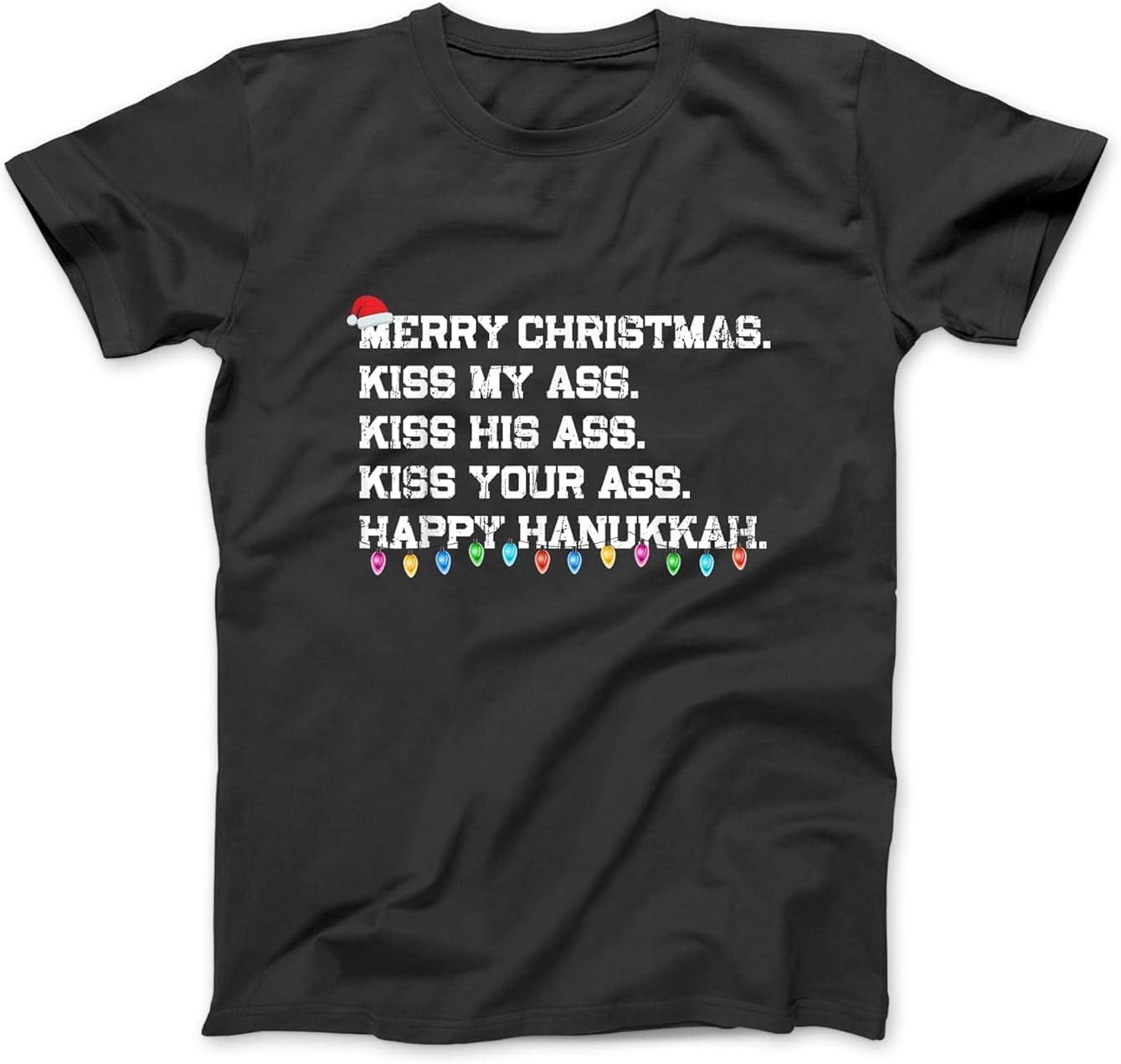С Рождеством Поцелуй Мою Задницу Его Задницу Твою Задницу Счастливой Хануки Футболка SPT Мужская Женская Лонгслив Свитшот, Худи Черный XXXXXL чёрный