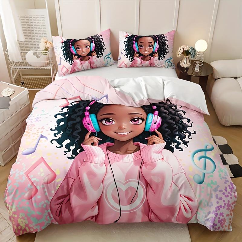 Duvet Cover Set Vibrant Music Girl 1 Duvet Cover + 2 Pillowcase Soft Breathable Hd Printing Bedding Set For Home Dorm Decor