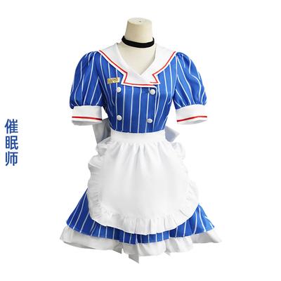 Fantasias de Cosplay Mikuu Anime Mesmerizer Uniforme Mulheres Vestido de Empregada Listrado Chapéu Avental Terno Halloween Natal Festa de Carnaval Vestido