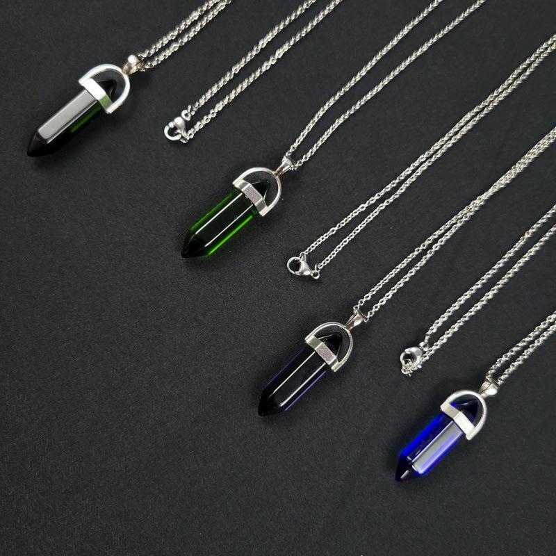 Colorful Crystal Hexagonal Necklace: Meditation Gem & Dowsing Pendulum Pendant