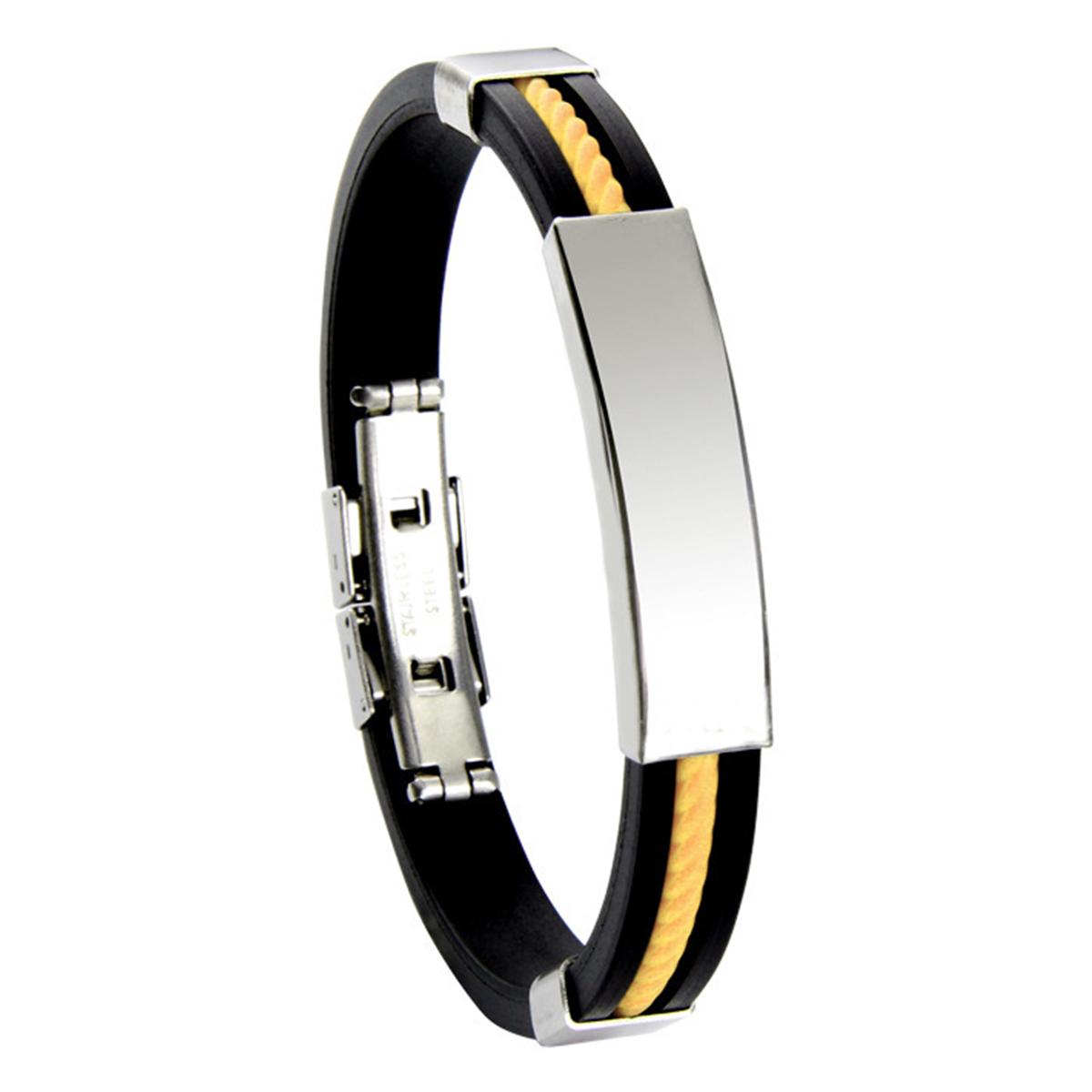 

Fashion Zircon vintage Black Rubber Wristband Silicone Stainless Steel Men Bracelets Bangles for Women Pulseras Hombre