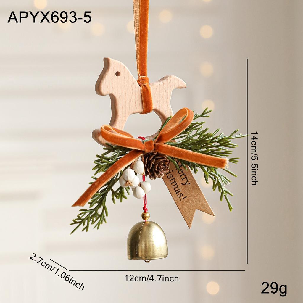 Rocking Horse Bell Ornament Compact Wooden Rocking Horse Ornament Door Wall Hanging Ornament Christmas Themed For Door Festive