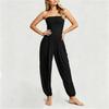 Mono de mujer sin mangas y sin tirantes Cintura elástica Bolsillo Ajuste holgado informal Mono Pantalones largos