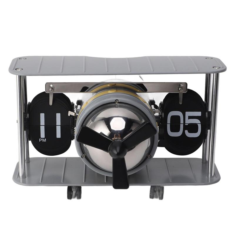 

ABKY-Vintage 304 Stainless Steel Airplane Flip Clock - Desk Clock With Reminder Function For Office, Home сірий колір